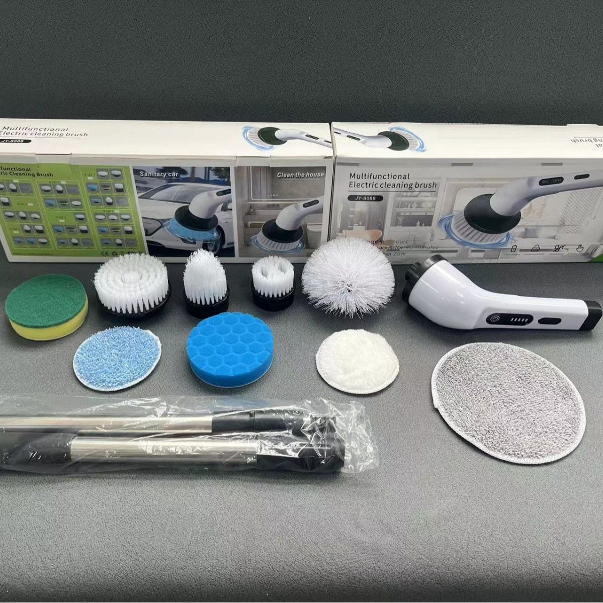 Cepillo Limpiador Eléctrico Giratorio Recargable 9 en 1 con Extensión + Pasta Limpiadora de Ollas y grasa