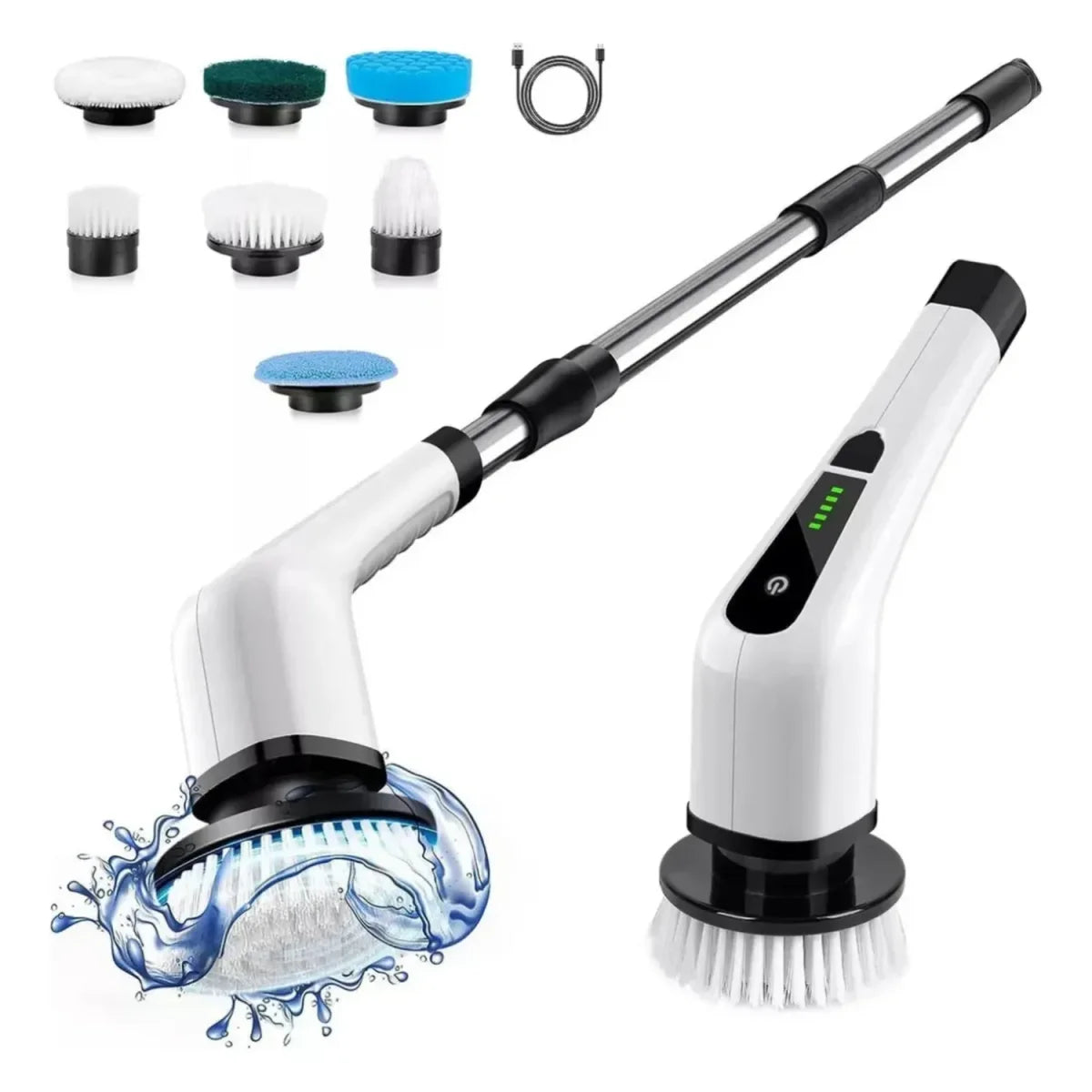 Cepillo Limpiador Eléctrico Giratorio Recargable 9 en 1 con Extensión + Pasta Limpiadora de Ollas y grasa